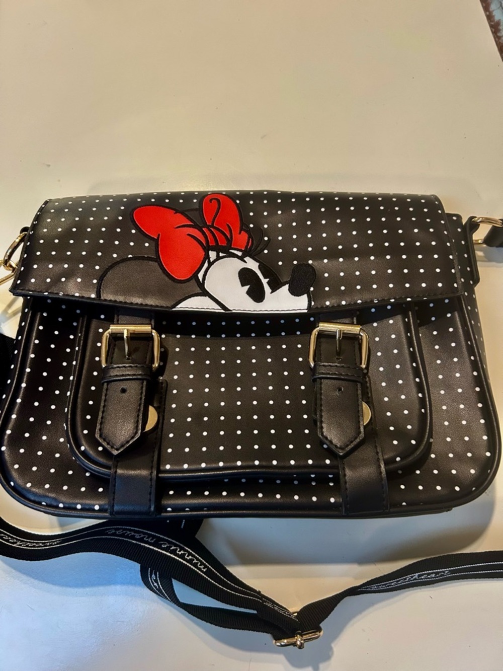 Disney Black Polka Dot Minnie Satchel with Red Bow. Rare. No smoking home.